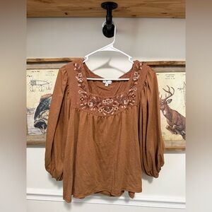 True Craft Brown Embroidered Blouse